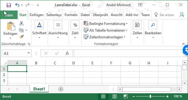 Die erste per SpreadsheetLight erstellt Excel-Datei